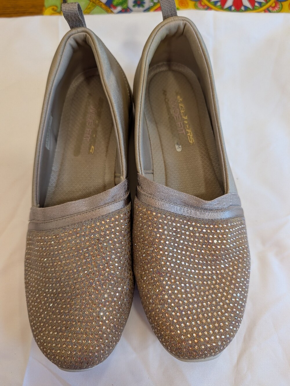 Skechers B-Rad-Happy Sparkle Wedges Taupe Size 9.5 WIDE Fit NEW WO BOX